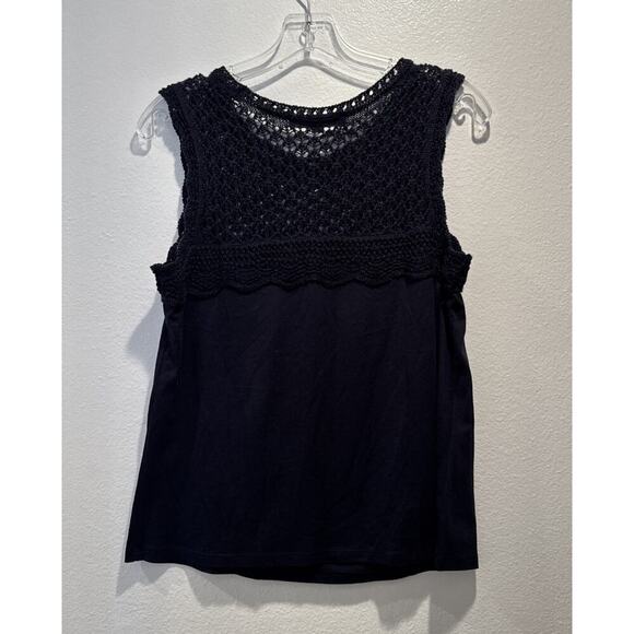 Ann Taylor Loft Size XS Navy Blue Crochet Top Sleeveless Coastal Linen Blend - Picture 6 of 7